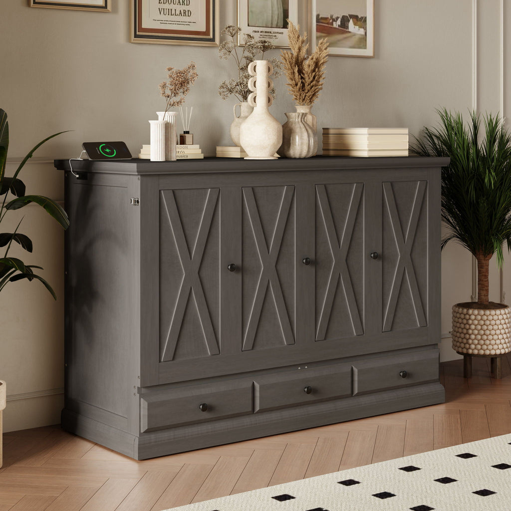Murphy Bed Chest Cube Cabinet With Charging Station And Large Storage Drawer