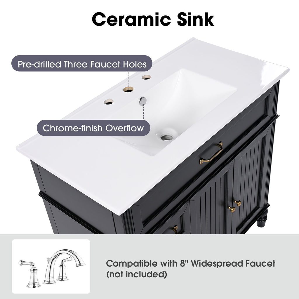 Bathroom Vanity With Sink, 2 Doors 2 Drawers, Freestanding Design