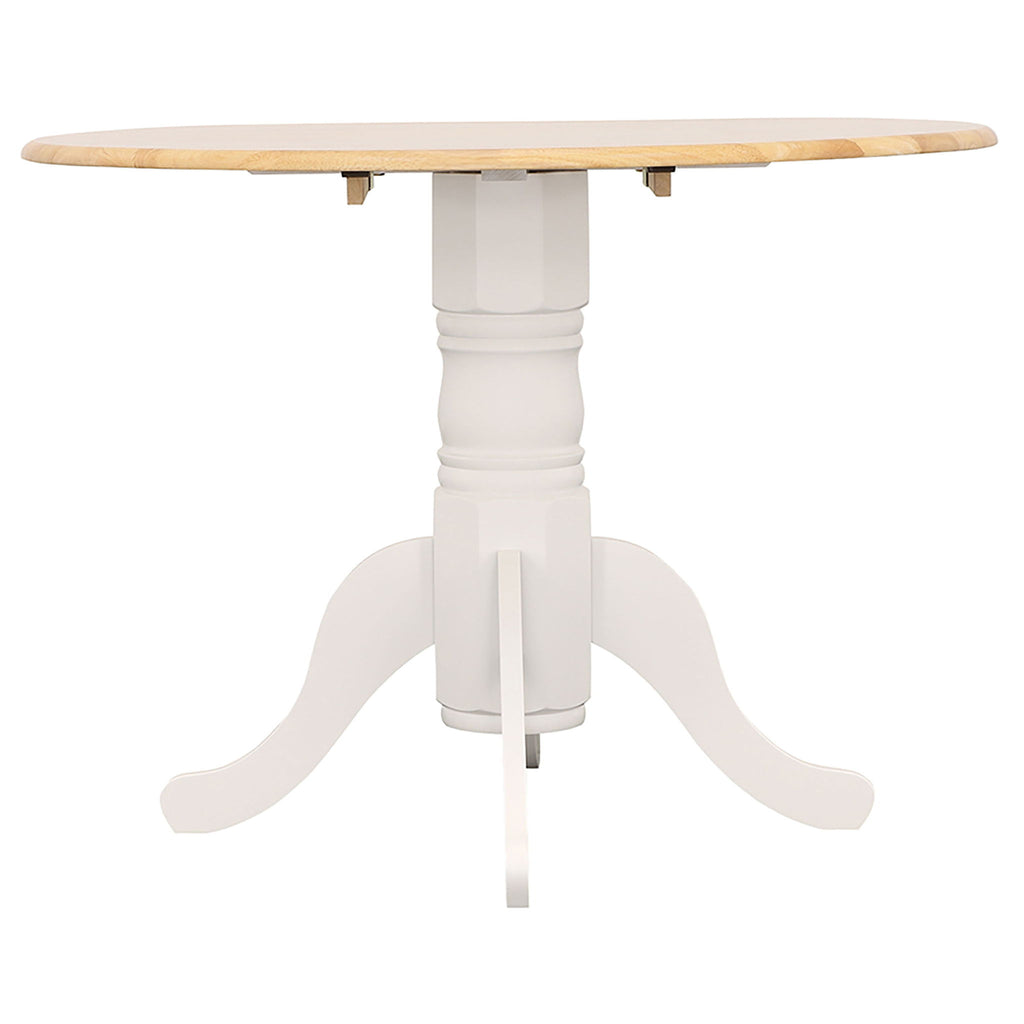 Round Dining Table With Drop Leaf Pedestal Base, Expandable Top - Natural