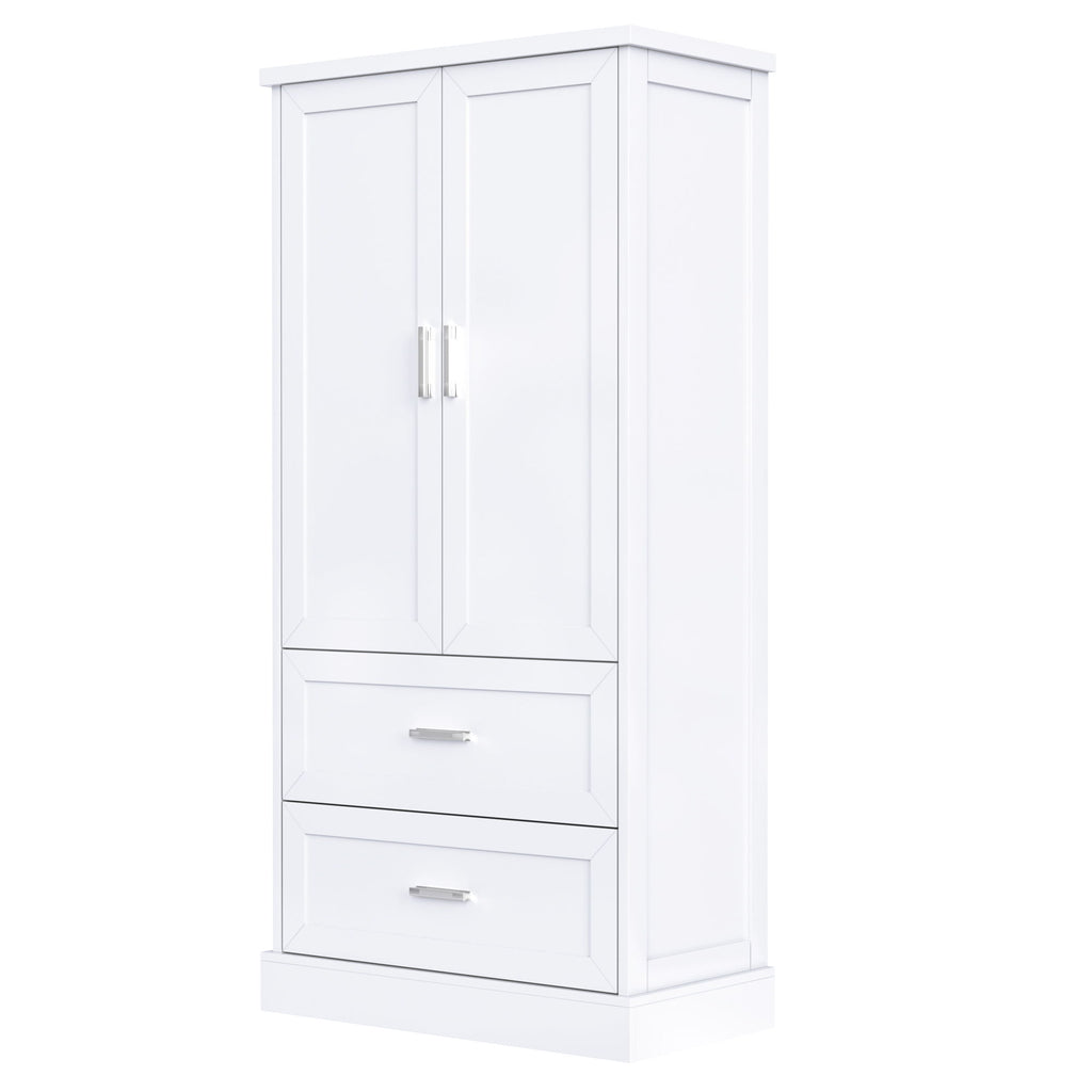 Tall Bathroom Storage Cabinet With 2 Doors And Drawers, Adjustable Shelf