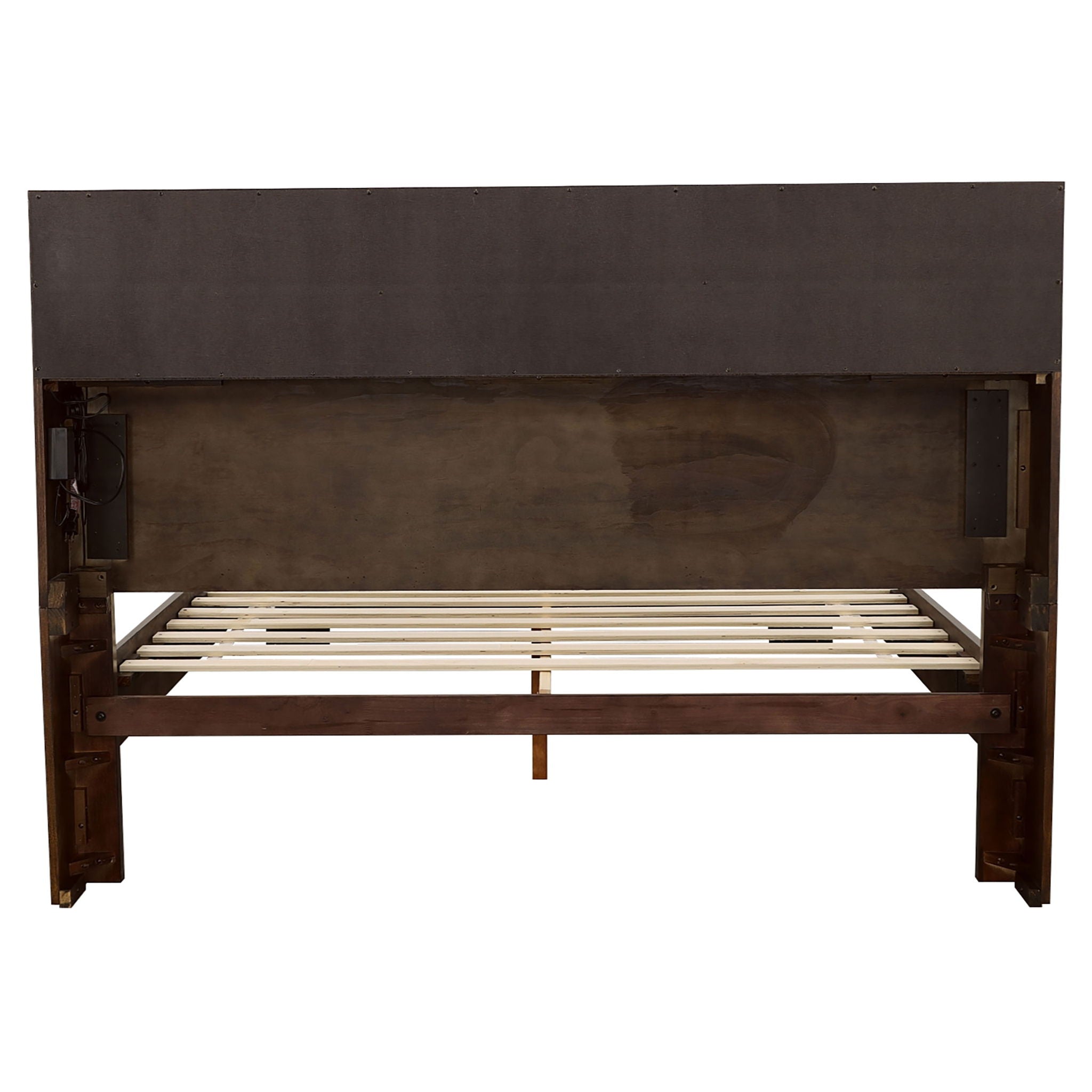 Copper - Eastern King LED Storage Bookcase Bed With Built In Shelves - Cappuccino