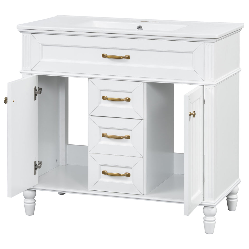 Modern Freestanding Bathroom Vanity With Sink, Cabinet, Soft-Close Drawers, Tip-Out Tray