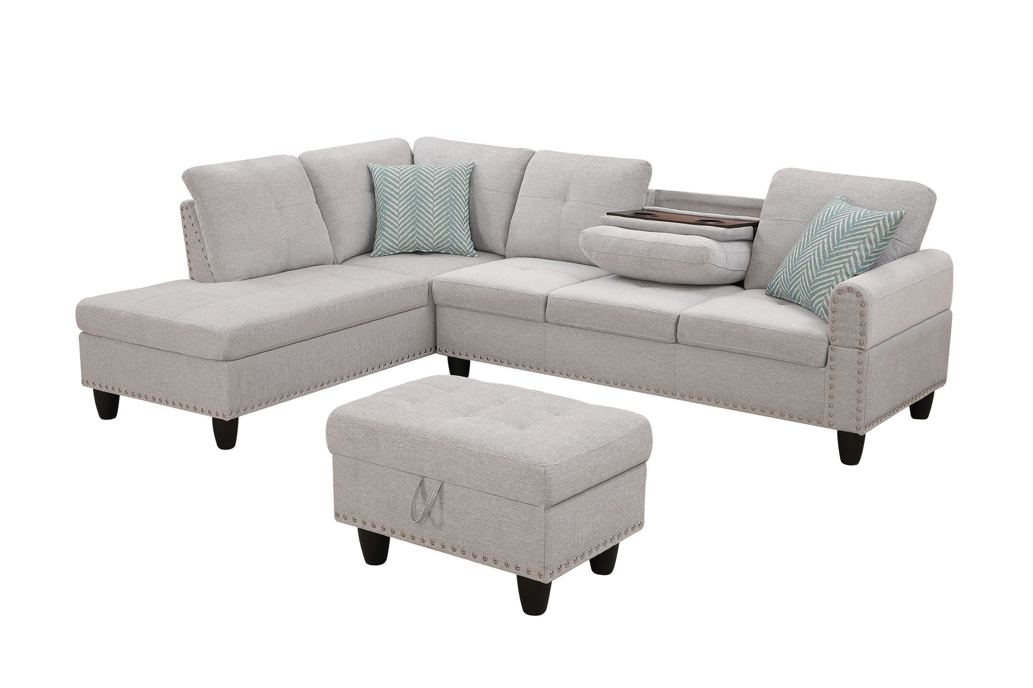 Alger - Left Hand Facing Sofa & Chaise With Ottoman