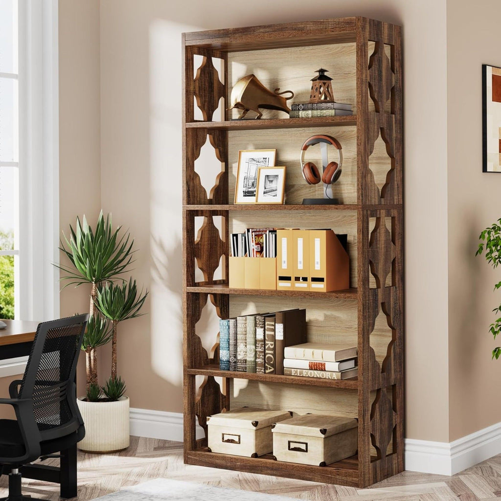 Rhombus Open Bookcase, 6 Tier Storage Shelves For Apartment - Brown