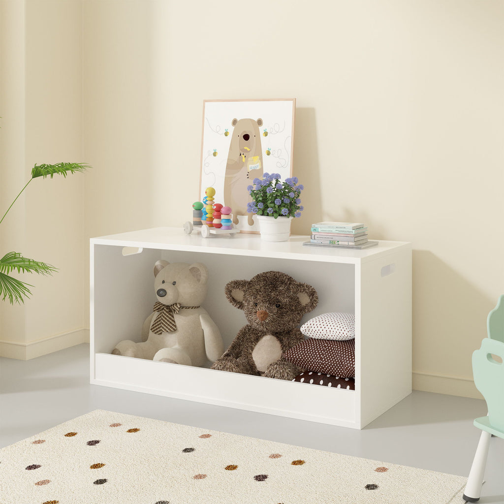 Open Toy Storage Box For Kids, Organizer Bin For Plush Toys, Books - White