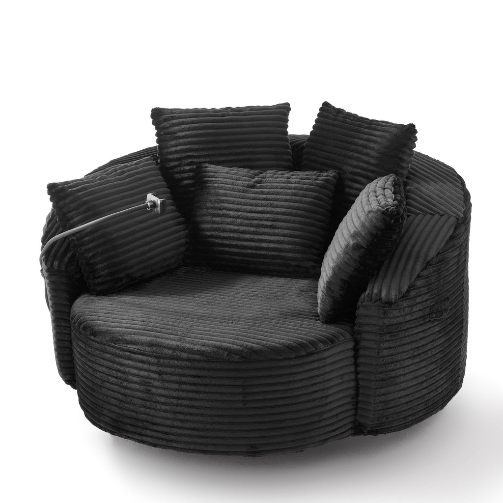 Swivel Accent Barrel Chair With Adjustable Phone Holder, 5 Pillows For Living Room