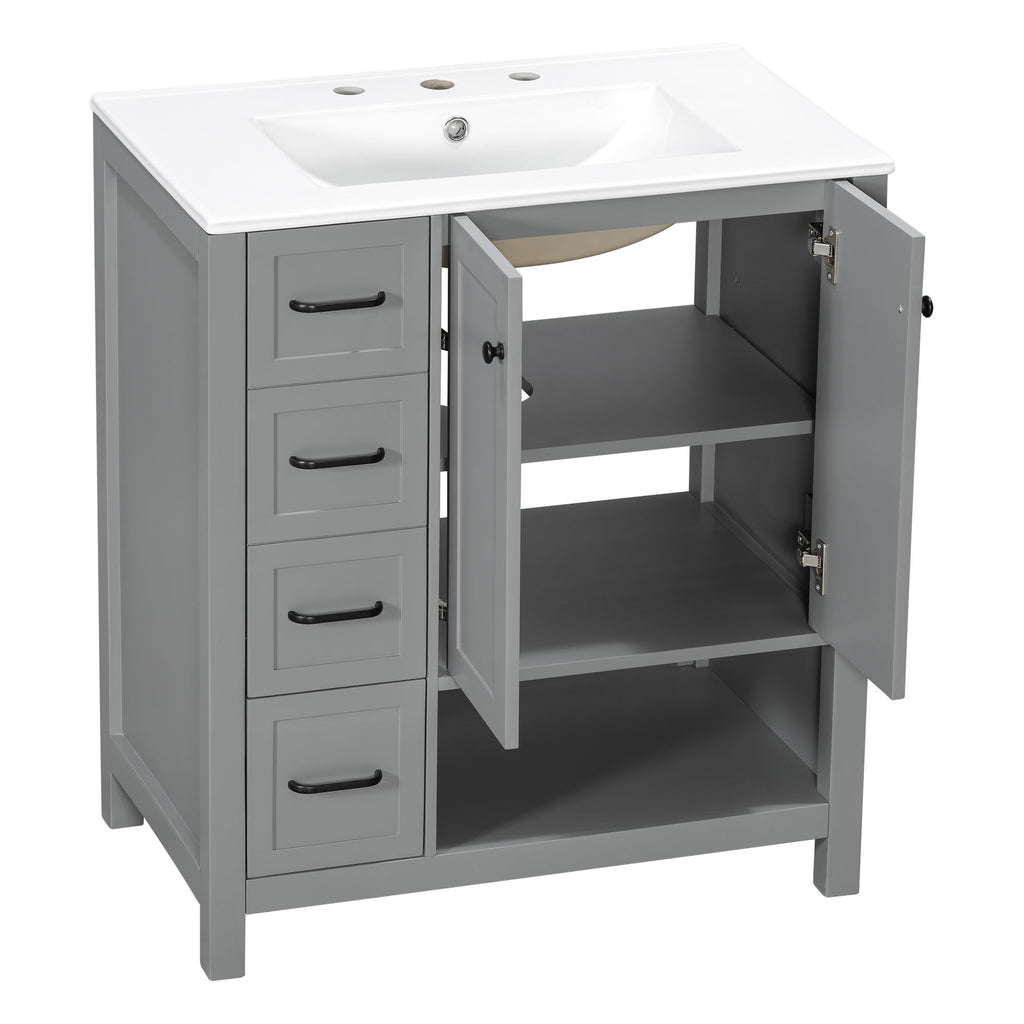Bathroom Vanity With Sink Top, Bathroom Vanity Cabinet With 2 Doors And 2 Drawers, Open Shelf