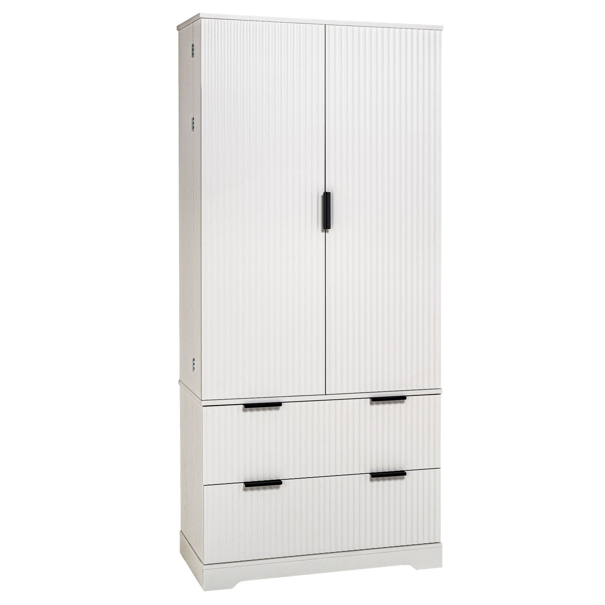 Fluted Kitchen Pantry Cabinet With 2 Large Drawers & 8 Door Spice Rack