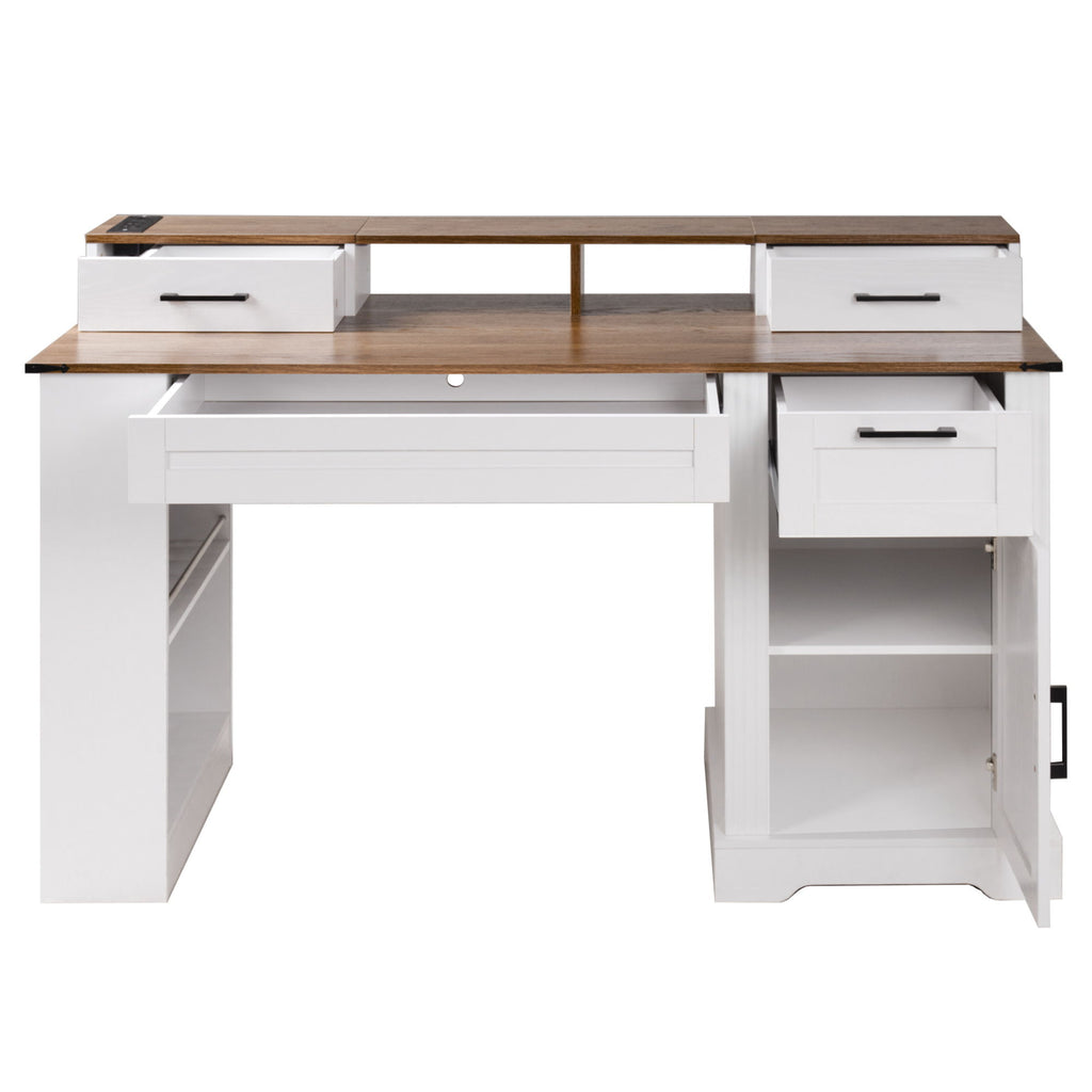 Office Desk With Storage Cabinet, Charging Station, Monitor Stand & Pegboard