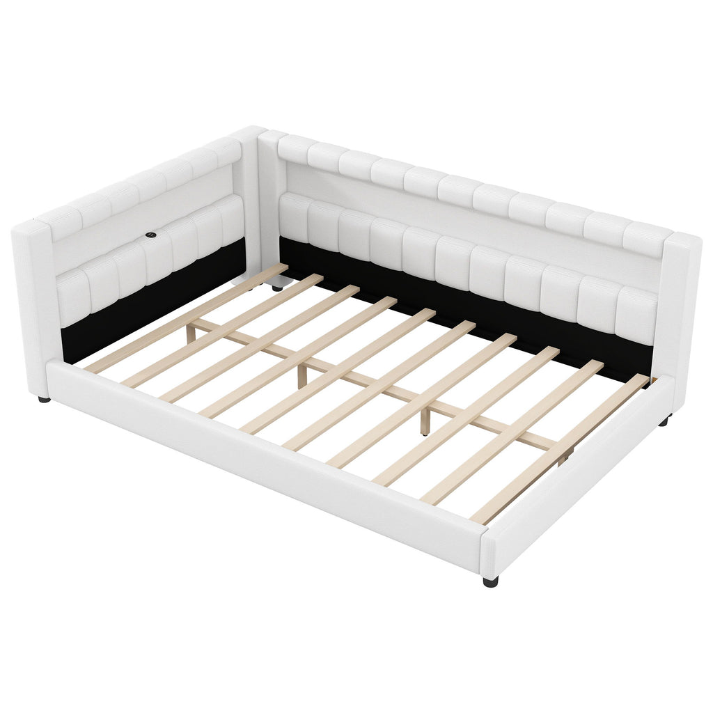 Upholstered Platform Bed With LED Belt And USB Ports