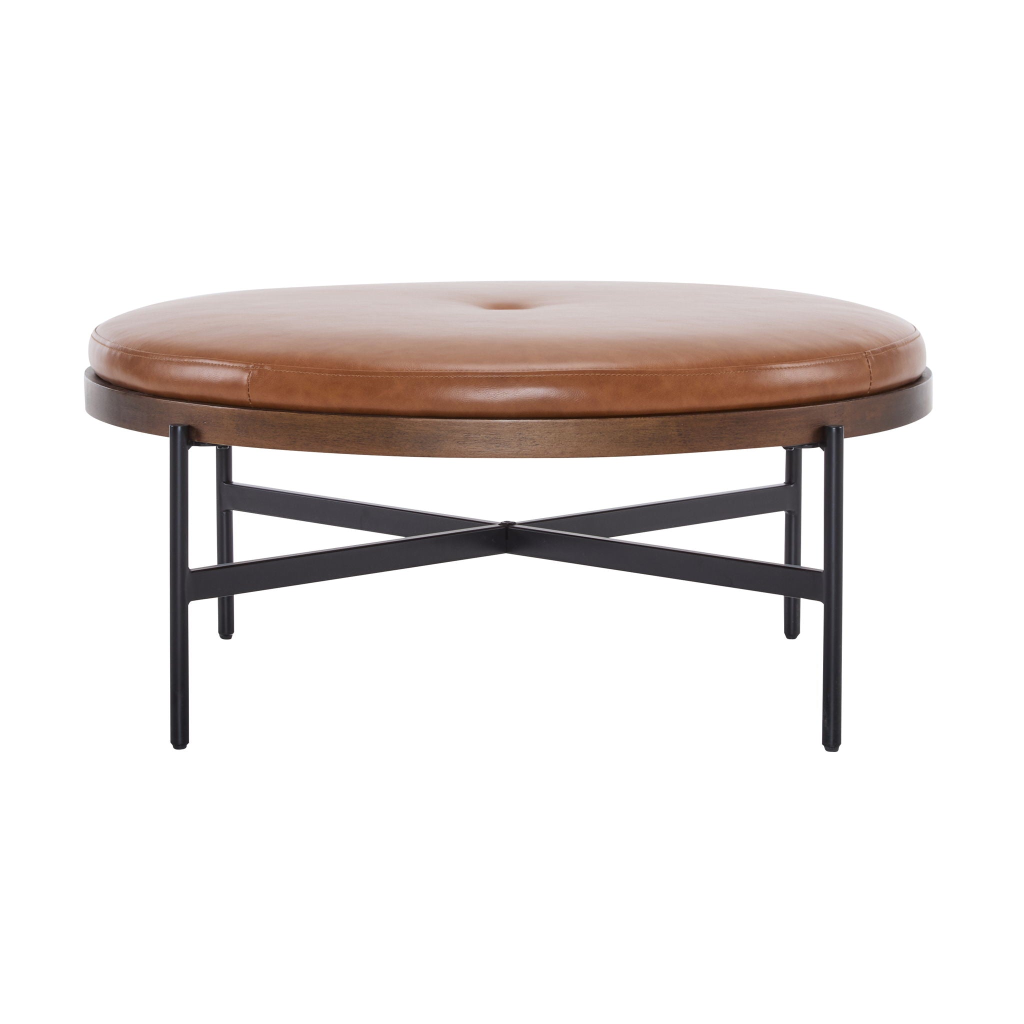 Lyricie - Modern Cocktail Ottoman With Foam Padding And Metal X Base - Brown / Black