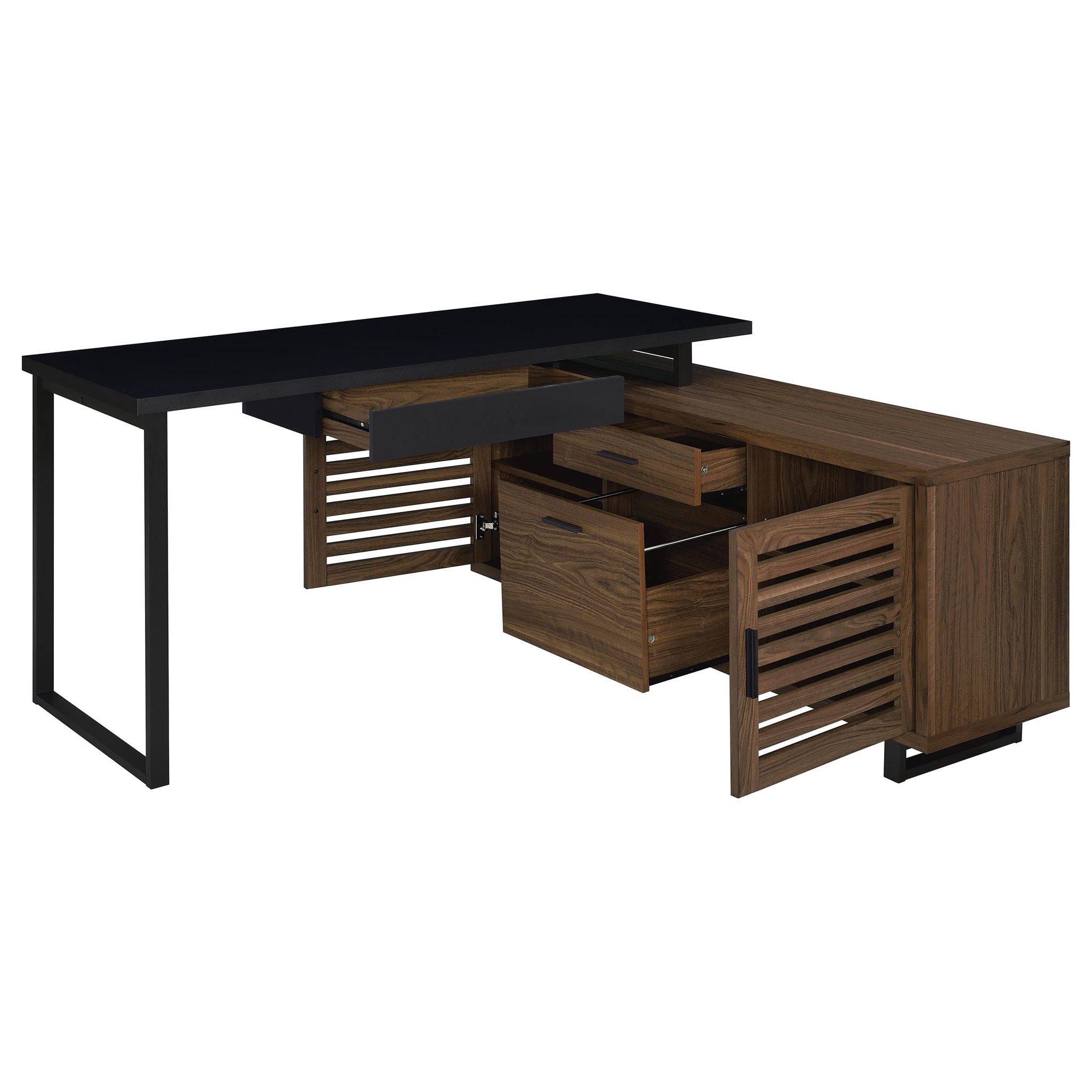Rodger - L Shape Office Desk With Storage, Workstation For Home Or Office - Walnut