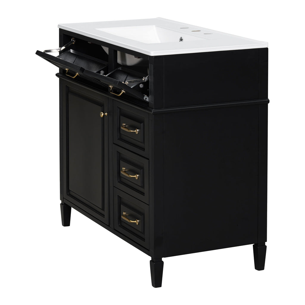 Modern Bathroom Vanity With Sink Top, Flip Drawer Design