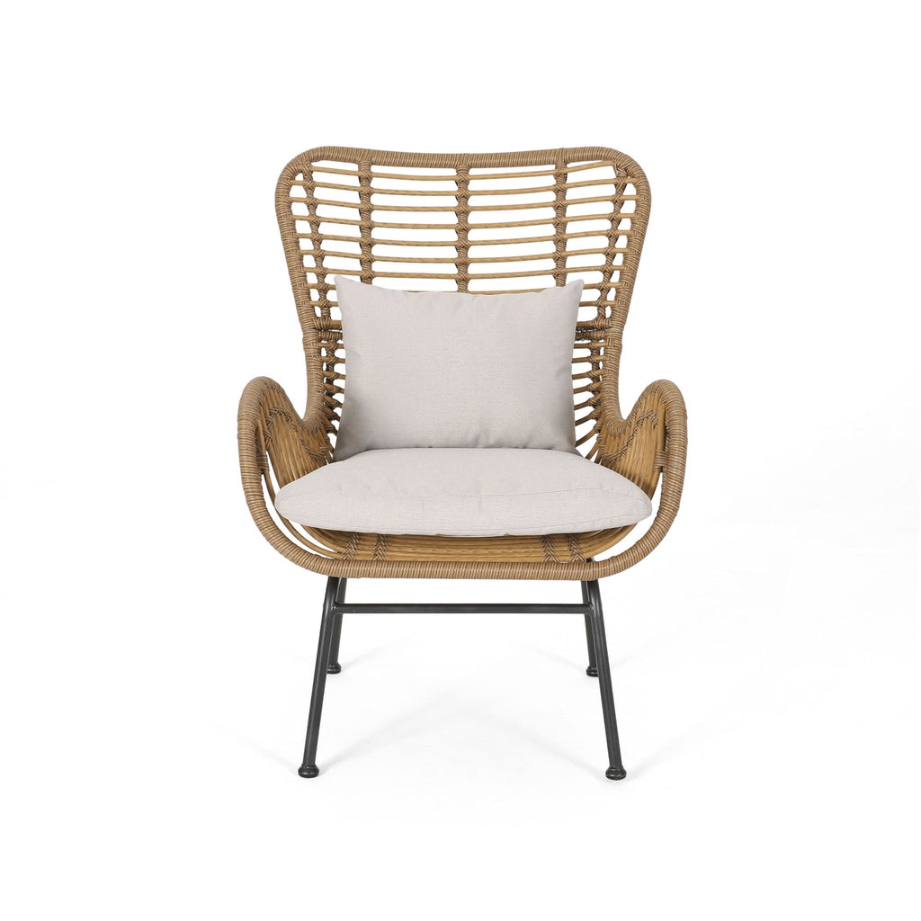 Modern Aesthetic Outdoor Rattan Accent Chair With Metal Legs