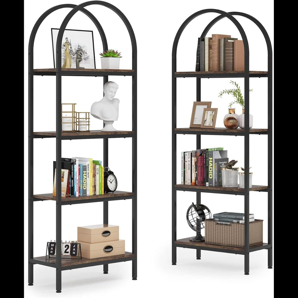 Industrial 4 Tier Open Bookshelf With Curved Top