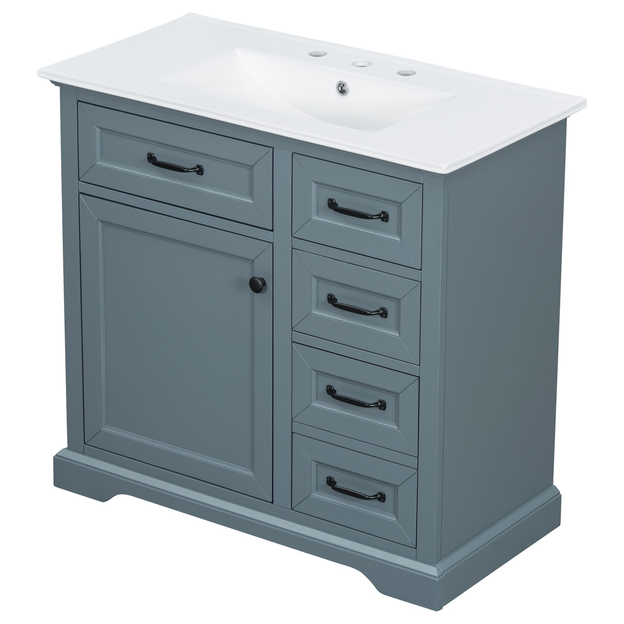 36" Bathroom Vanity With Sink, 2 Tip-Out Drawers, Soft Close Hinges