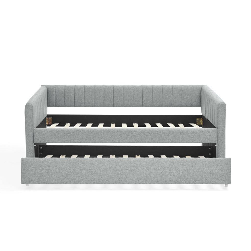 Upholstered Daybed With Trundle With Vertical Stripes