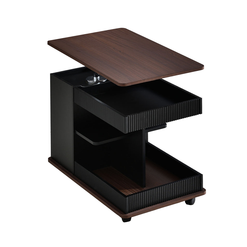 Adjustable End Table With Wheels, 360°Rotating Top And Storage Space