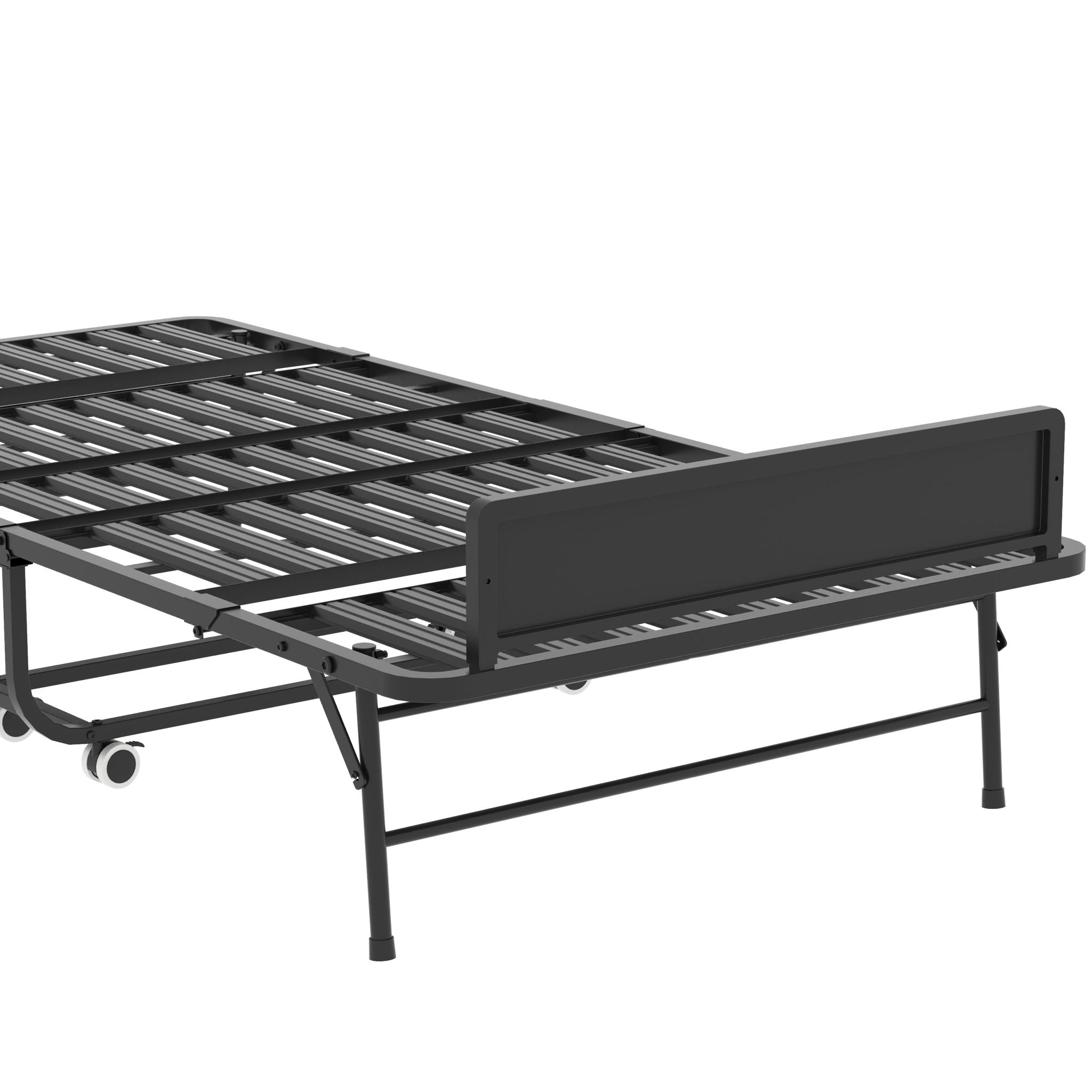 Twin Folding Bed With Memory Foam Mattress, On Wheels, Portable Bed For Adults & Guests - Black
