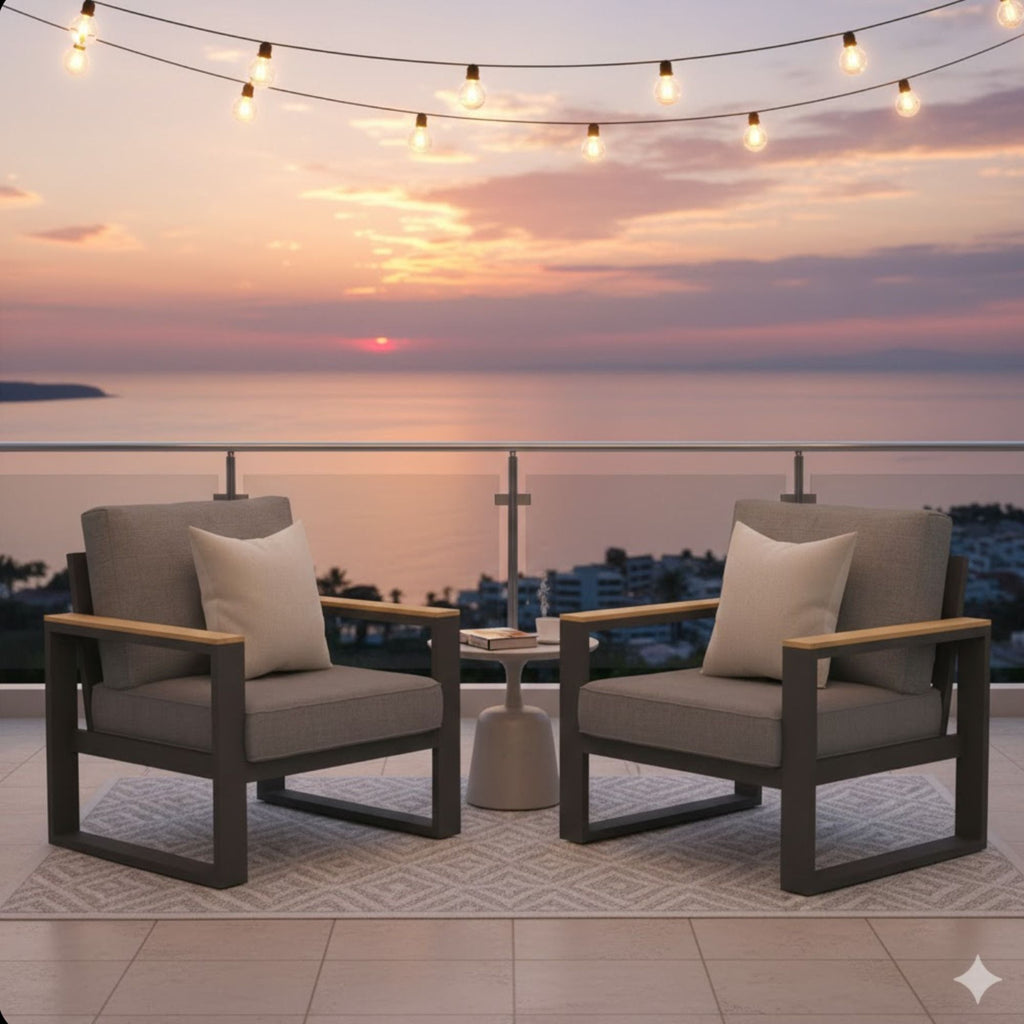 All-Weather Patio Armchairs With Thick Cushions (Set of 2)