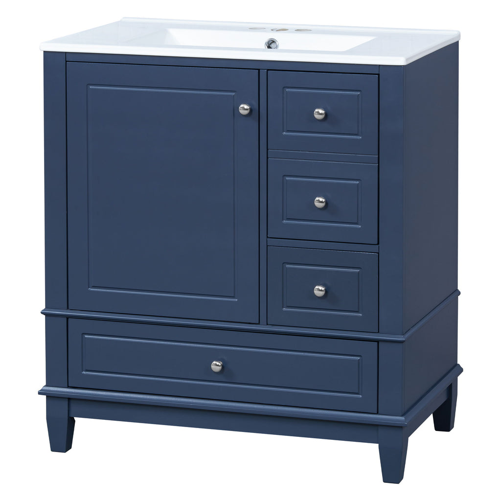 Freestanding Bathroom Vanity With Sink, Soft Close Door, 3 Drawers
