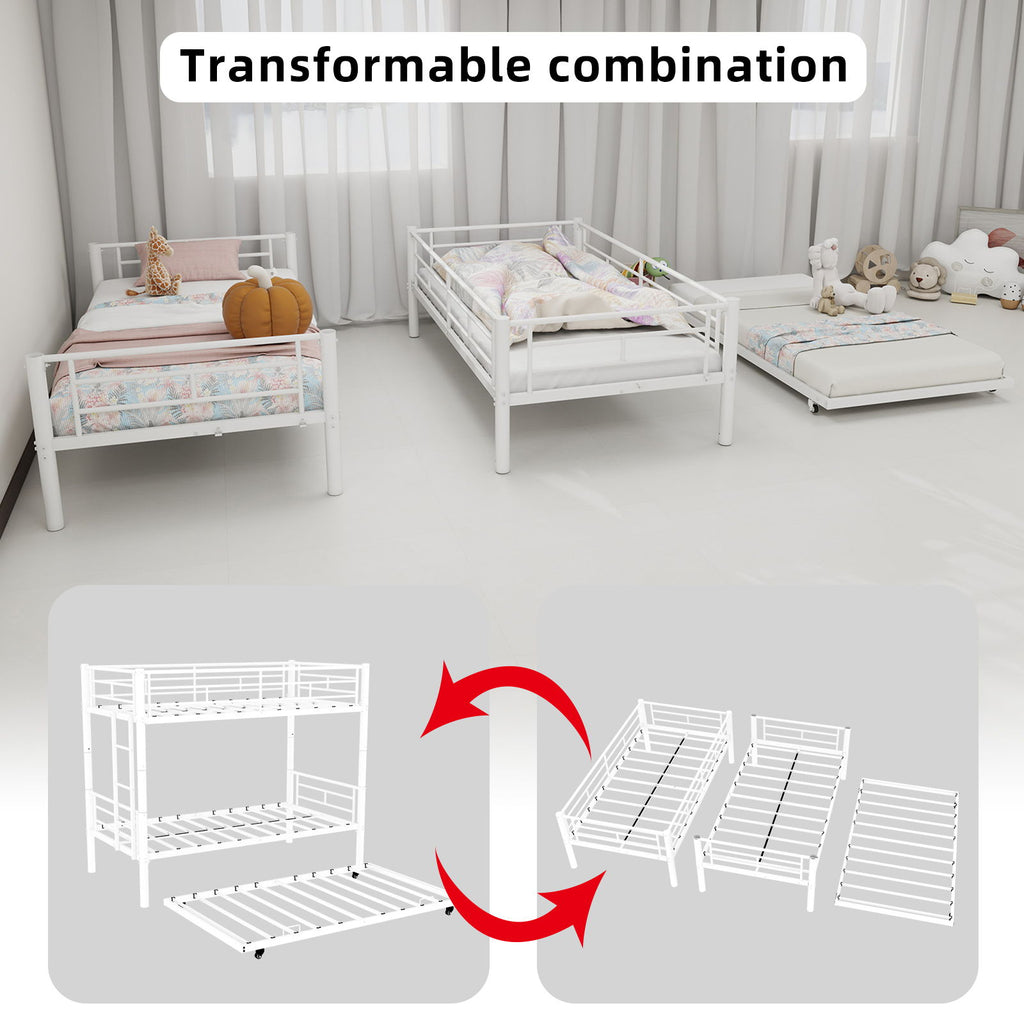 Bunk Bed For Kids, Convertible Frame With Ladders & Guardrail