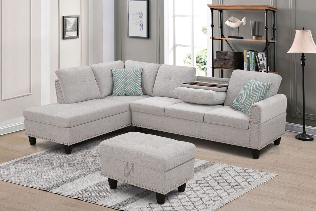 Alger - Left Hand Facing Sofa & Chaise With Ottoman