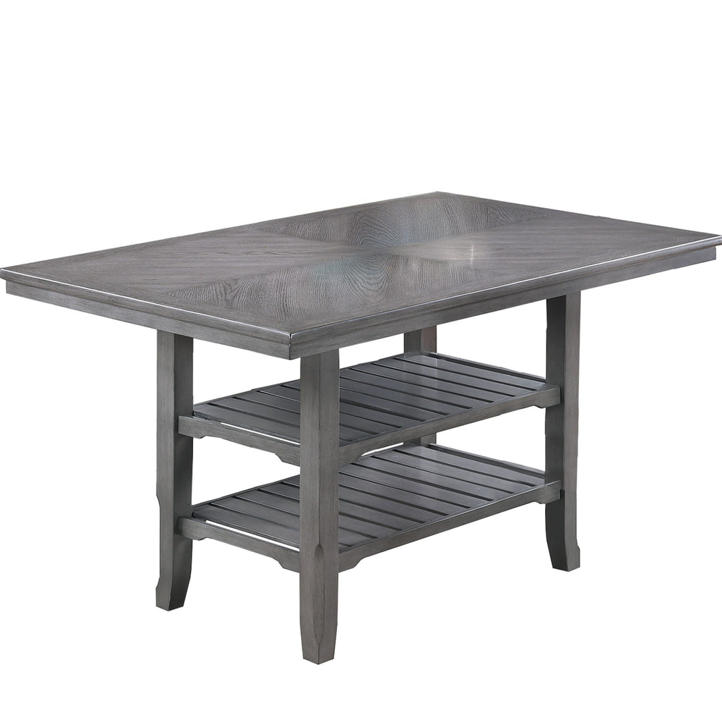 7 Piece Counter Height Dining Set With Storage Shelves, Table & 6 High Chairs - Gray