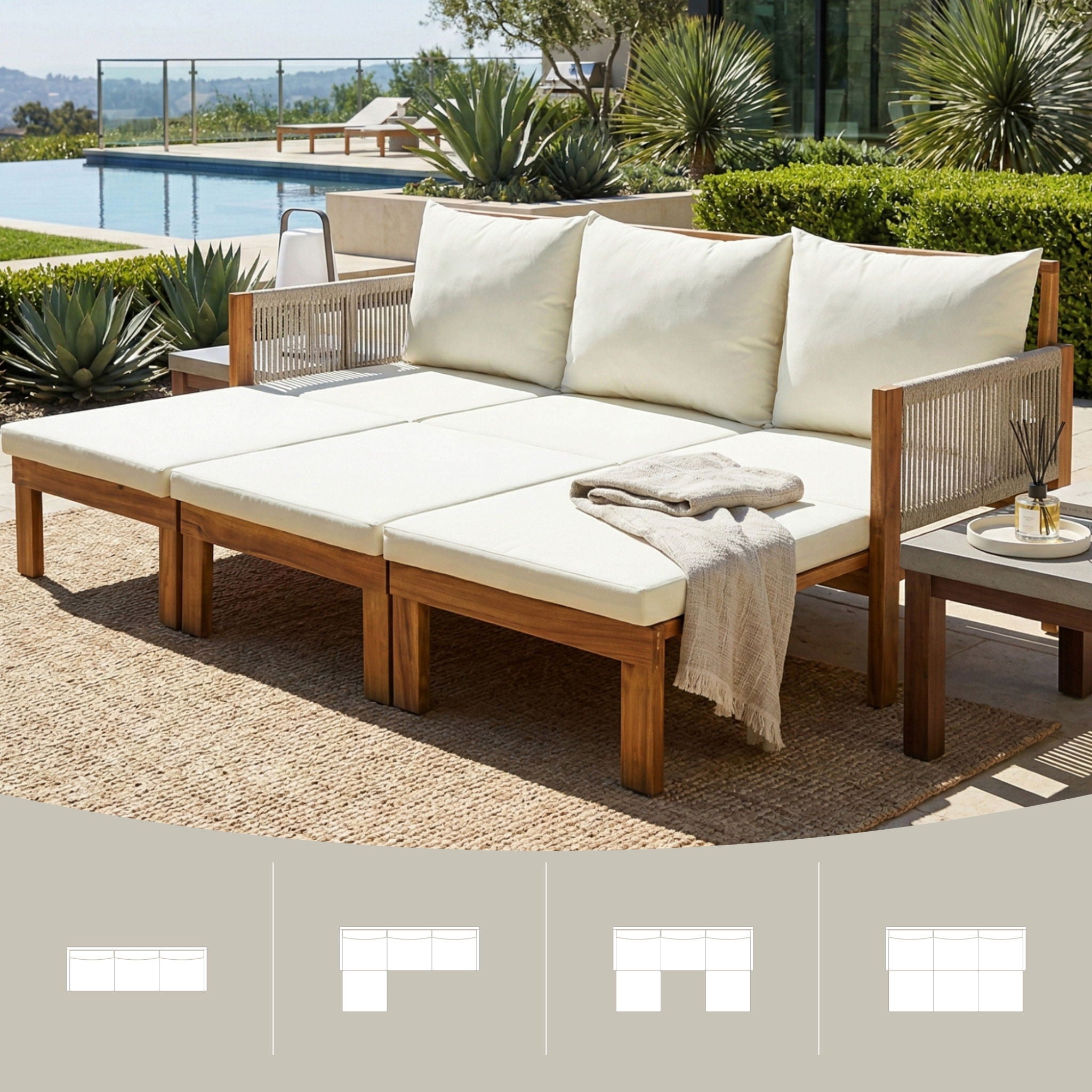 Outdoor Daybed, Patio Sofa Bed, 3 Seat Convertible Sunbed