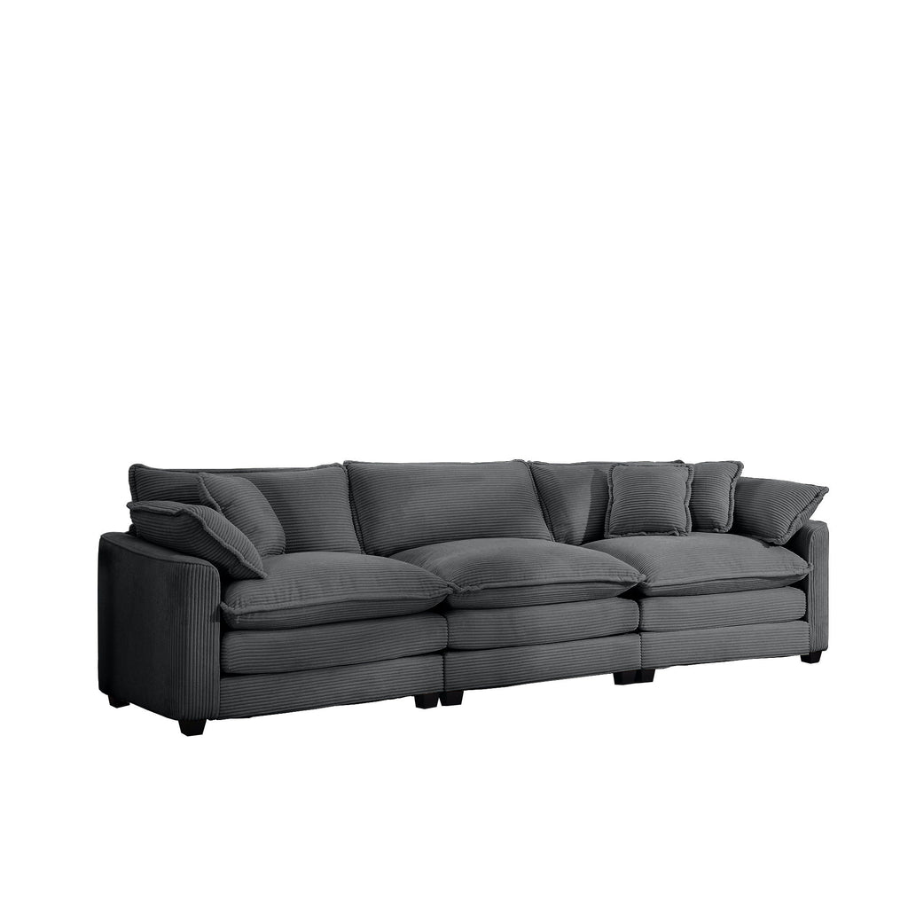 Mid-Century Modern 3 Seater Sectional Sofa With Arm And Throw Pillows