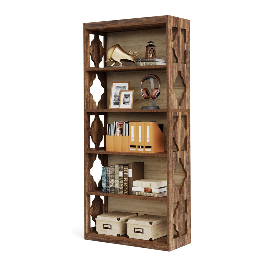 Rhombus Open Bookcase, 6 Tier Storage Shelves For Apartment - Brown