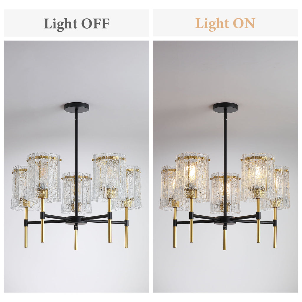 5 Light Chandelier, Textured Glass Pendant Light, (Not Including The Bulb) For Living Room - Black / Gold
