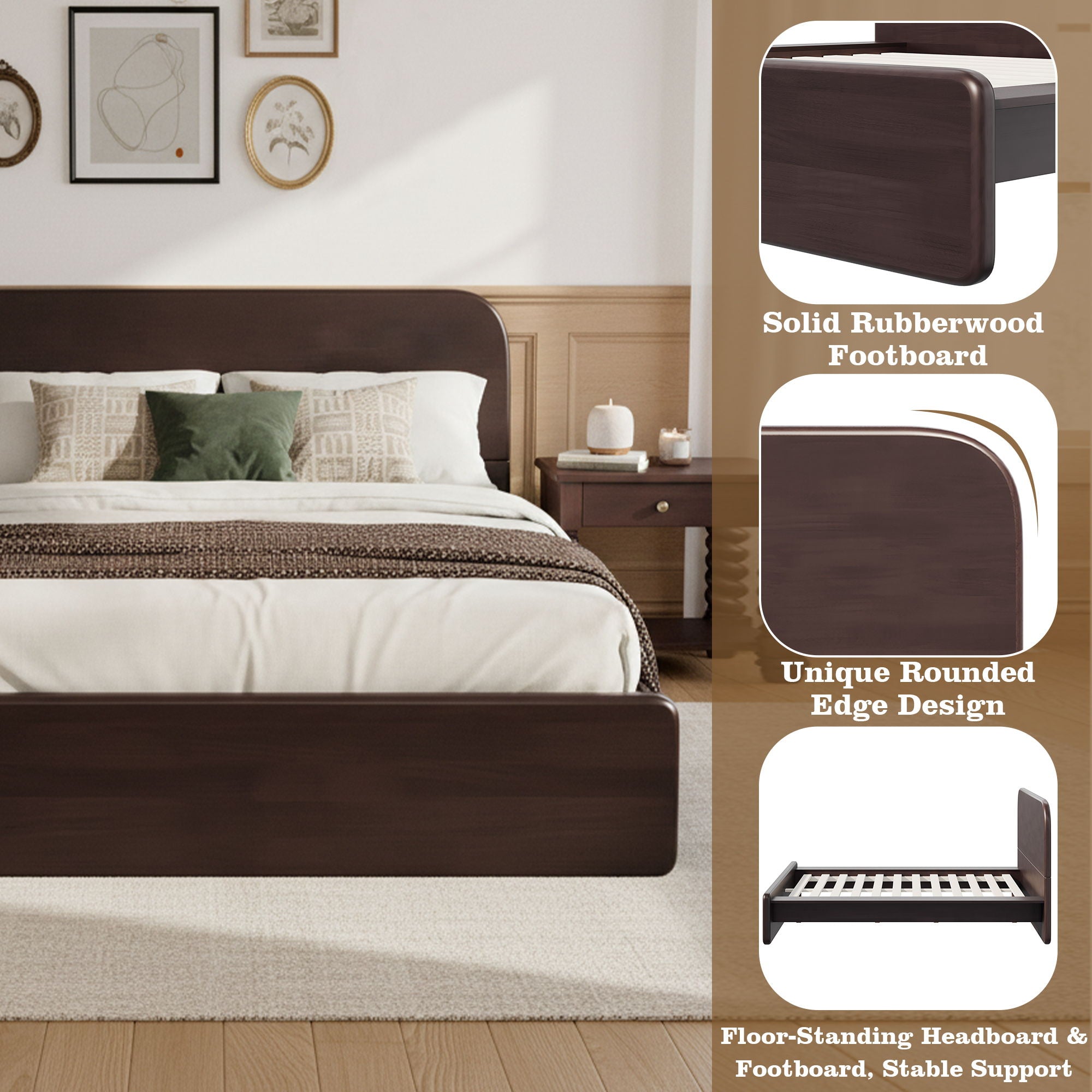 Platform Bed Frame With Rounded Headboard