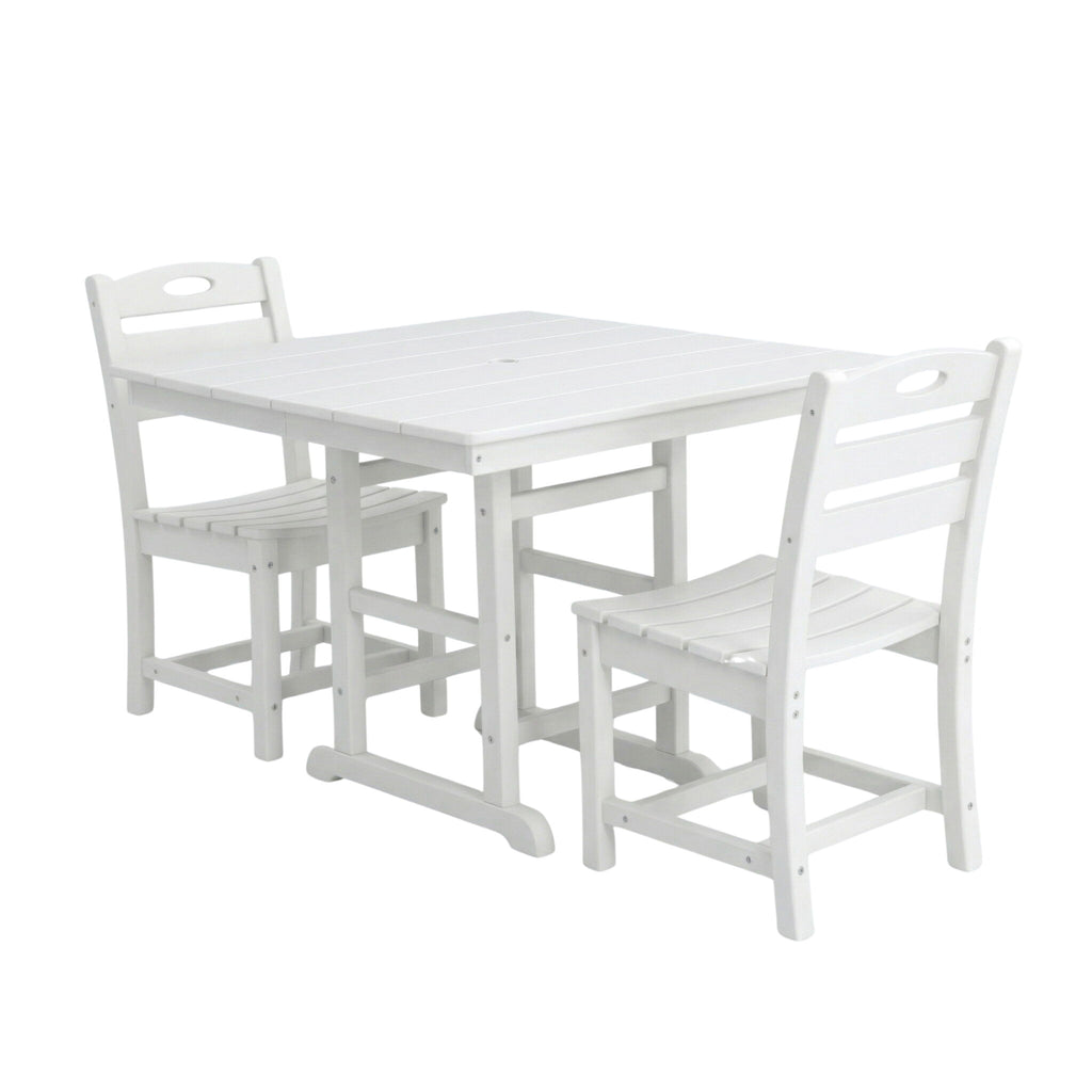 Outdoor Patio Dining Set, Square Table With Umbrella Hole And Armless Chairs