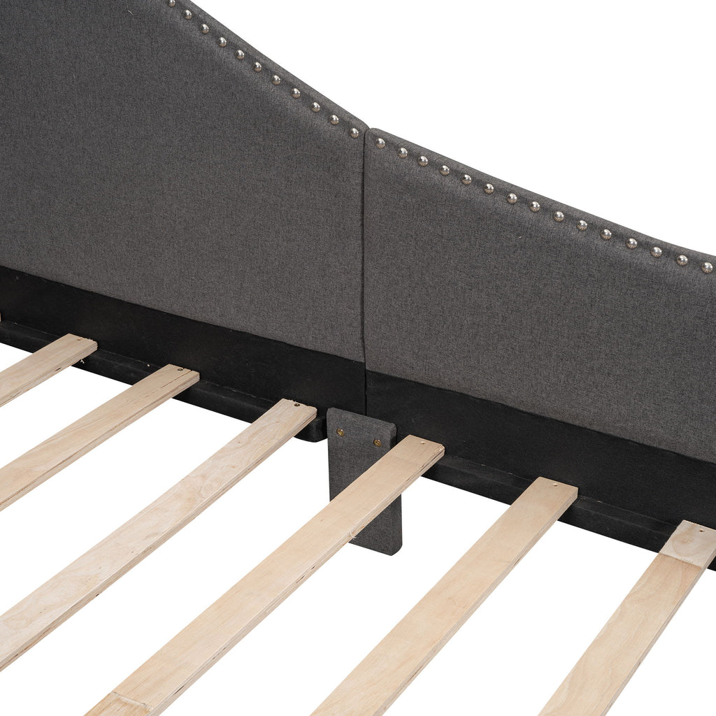 Upholstered Daybed With Headboard And Armrest, Support Legs