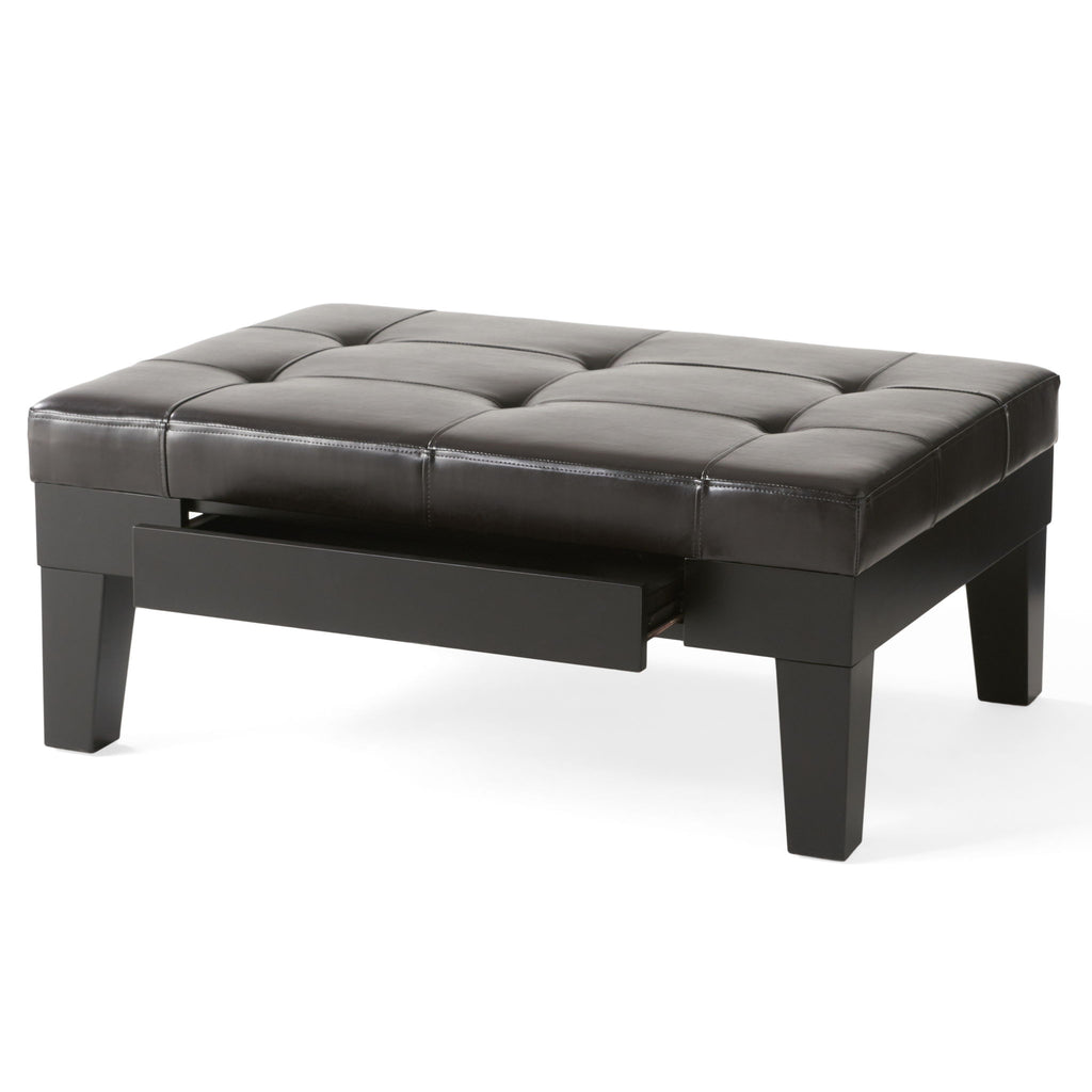 Chatham - Ottoman With Drawer Leather Storage Solution - Dark Coffee