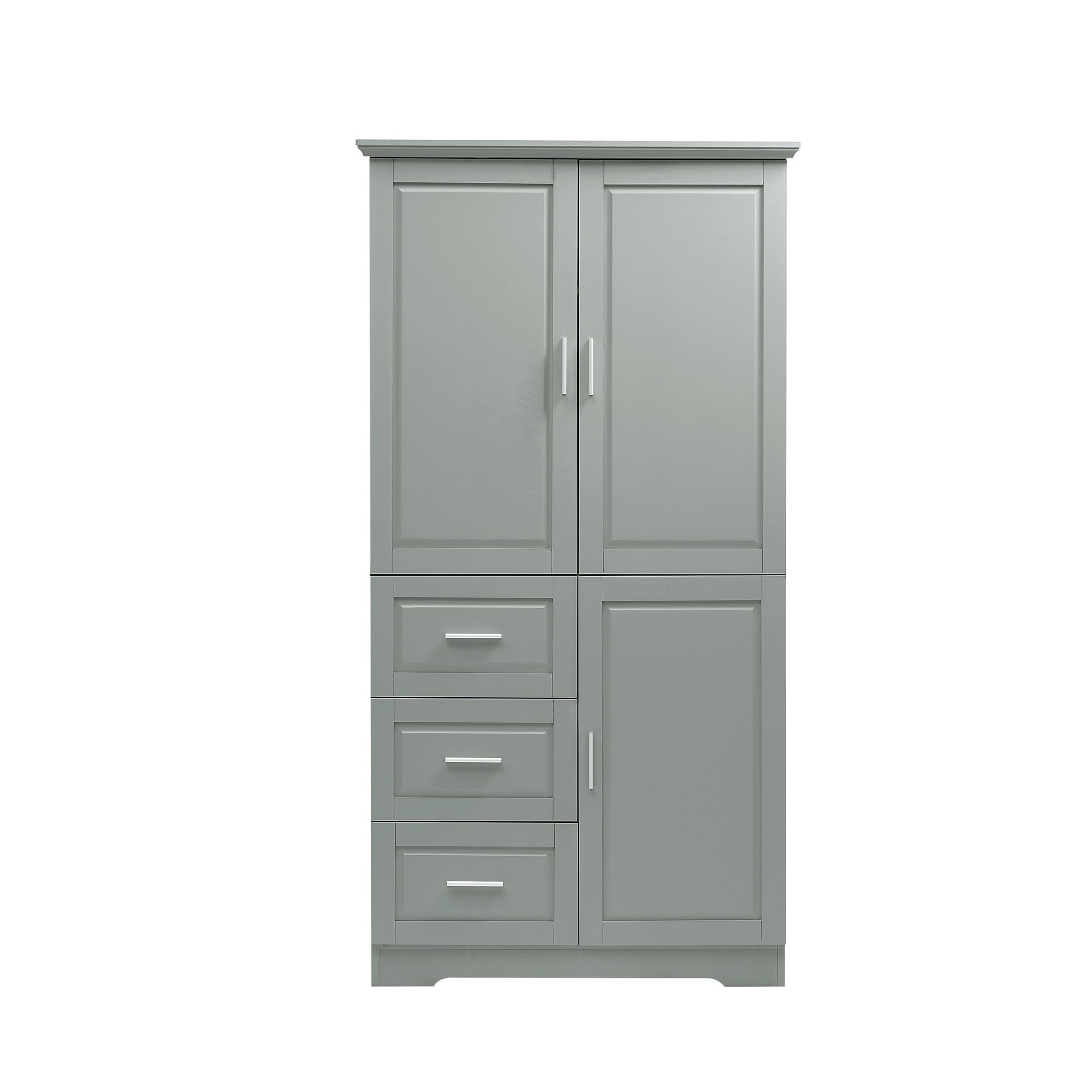 Tall And Wide Storage Cabinet With Doors For Bathroom Or Office, 3 Drawers - Gray