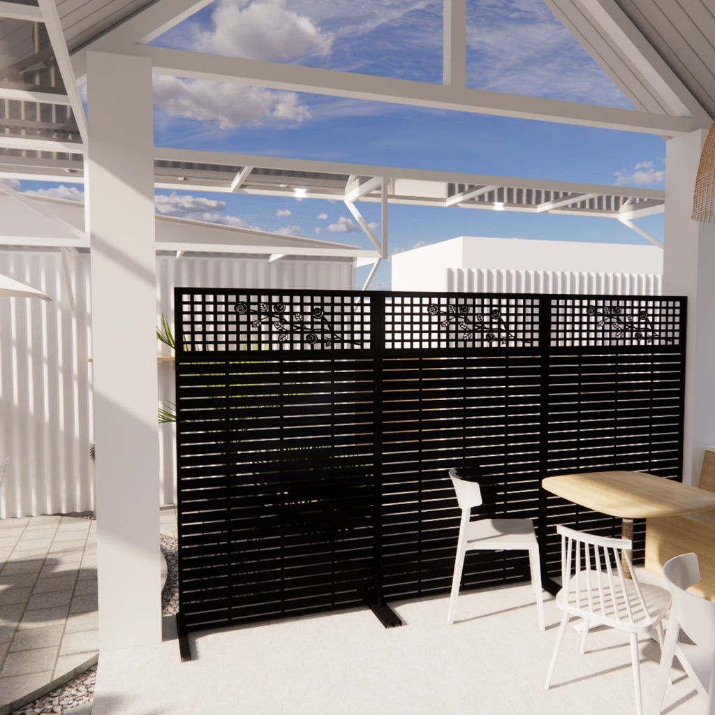 Outdoor / Indoor Divider With Freestanding Decorative Privacy Screen - Black