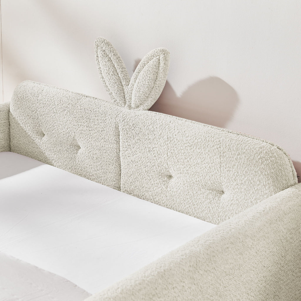 Cute Rabbit Ear Upholstered Platform Bed Frame With Safety Rail