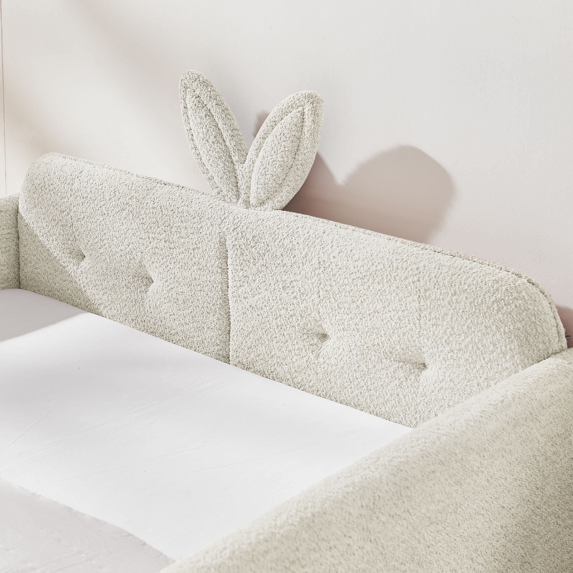 Cute Rabbit Ear Upholstered Platform Bed Frame With Safety Rail
