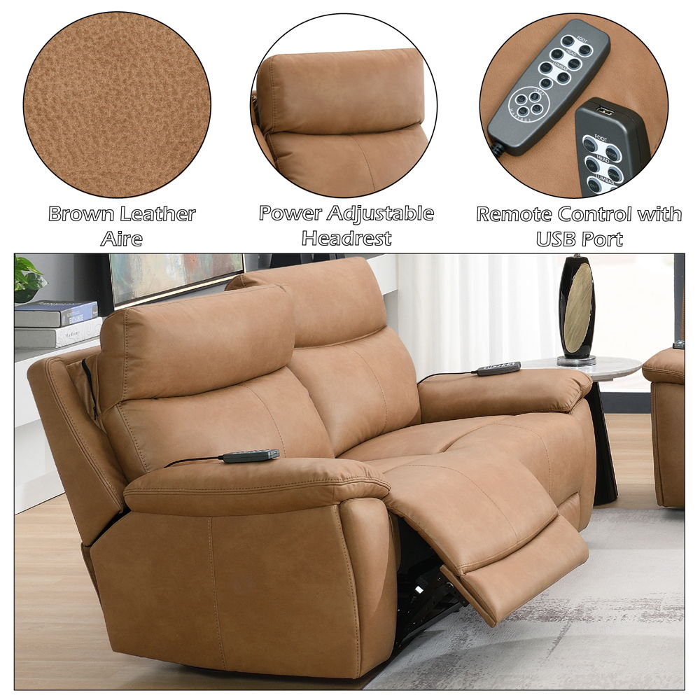 Chavis - Power Motion Loveseat With USB & Power Headrest - Brown