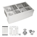 Double Bowl Farmhouse Sink, Stainless Steel Apron Front Kitchen Sink 16 Gauge - Brushed Nickel