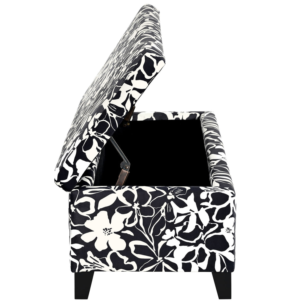 Luxury Storage Ottoman With Floral Patterned Fabric, Soft-Close Hinges, Multi Functional