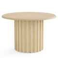 Round Dining Table With Fluted Pedestal Base, Circle Kitchen & Dinner Table - Natural Wood