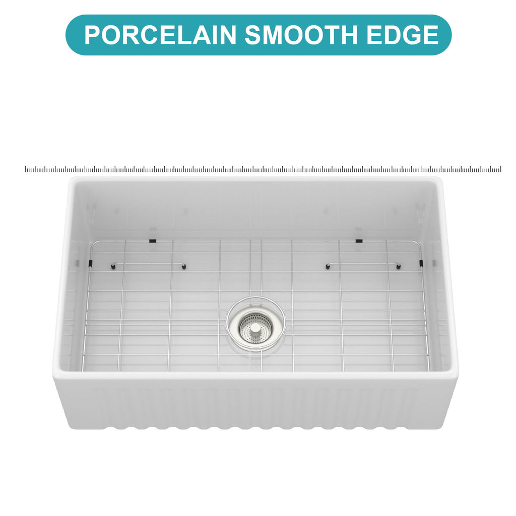 Apron-Front Reversible Single Bowl Kitchen Sink With Accessories - White