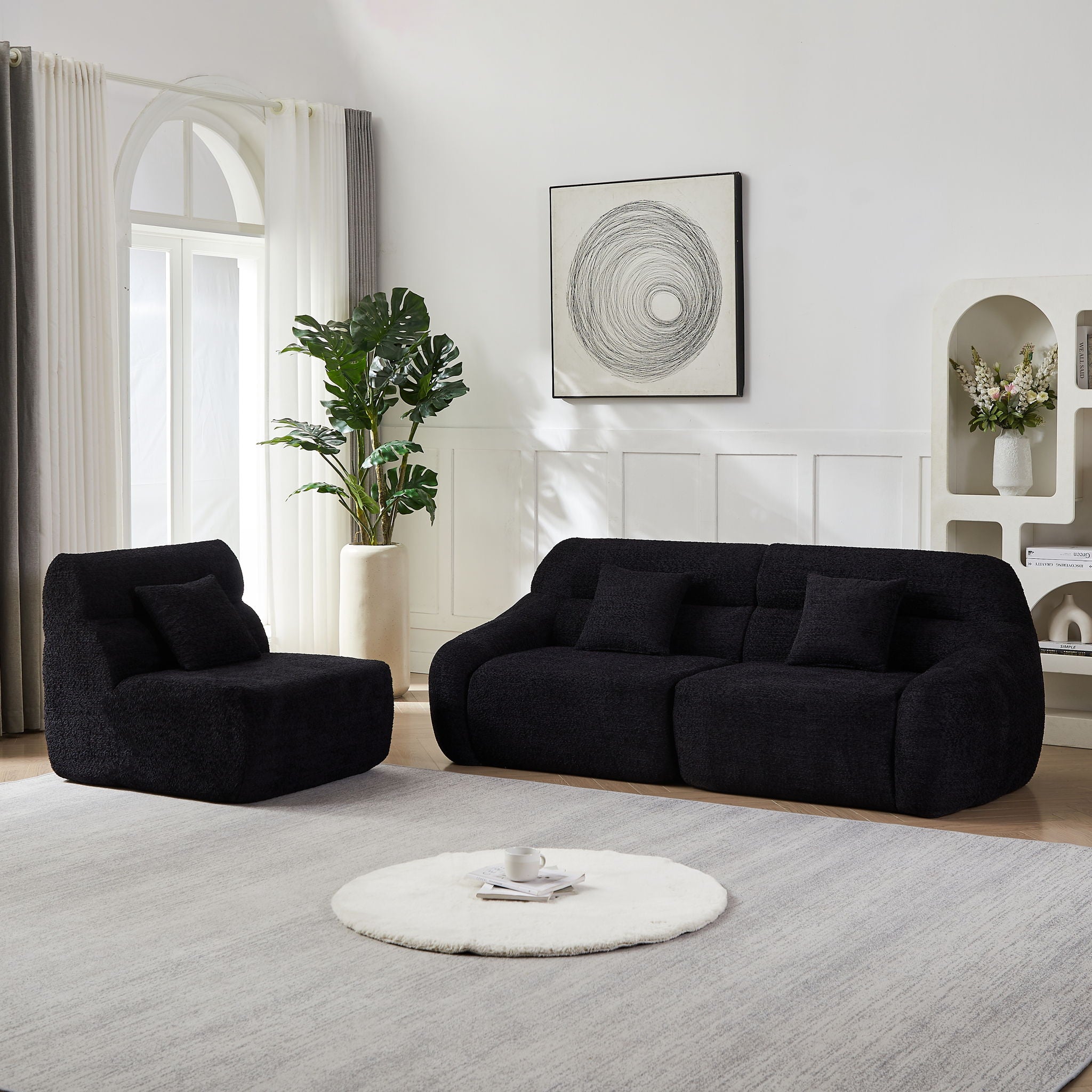 Luxury Curved Corner Sectional Sofa With 4 Pillows