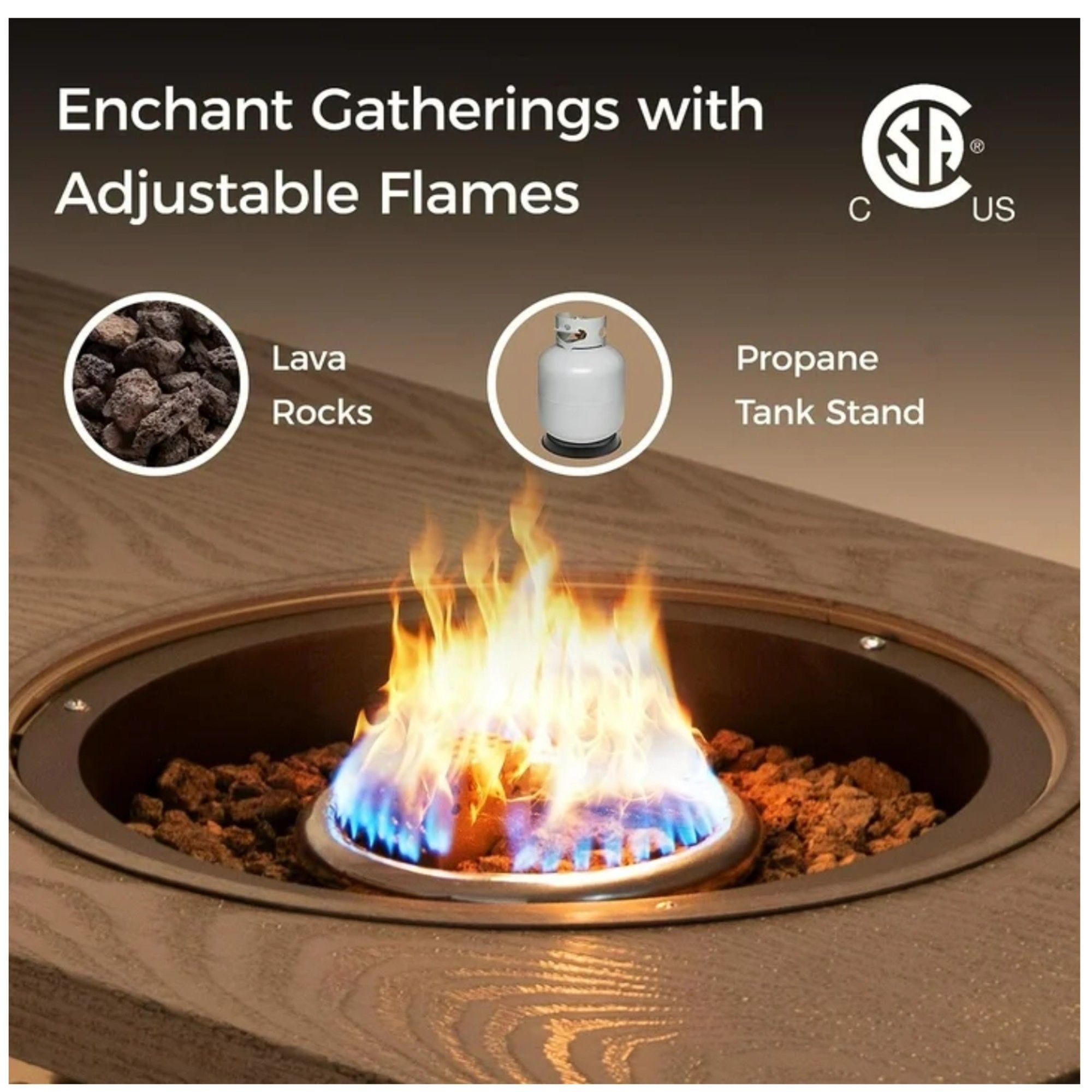 3 In 1 Outdoor Propane Fire Pit Table 50, 000 BTU With Ice Bucket - Beige