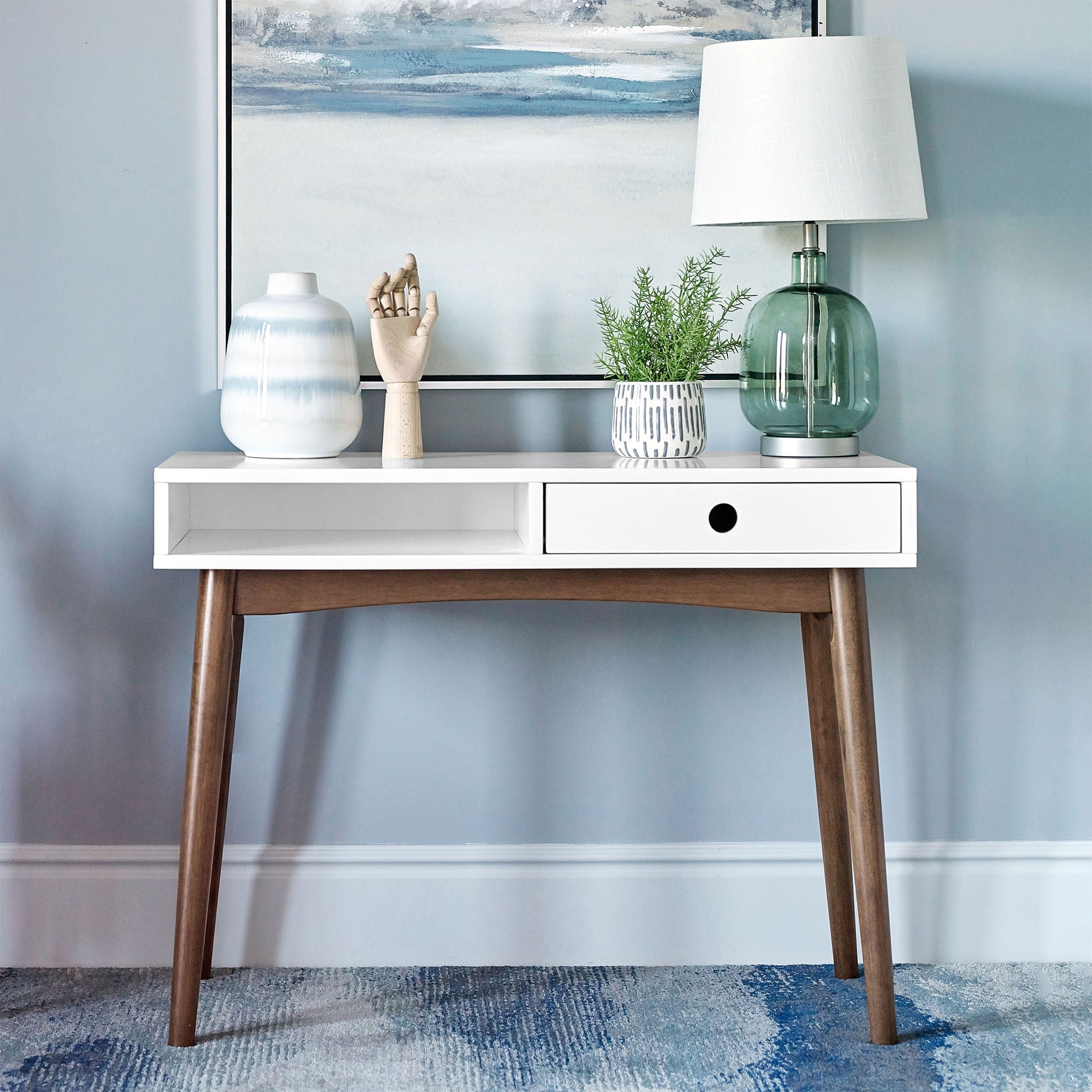 1 Drawer Writing Desk, Compact Size For Home Office - White