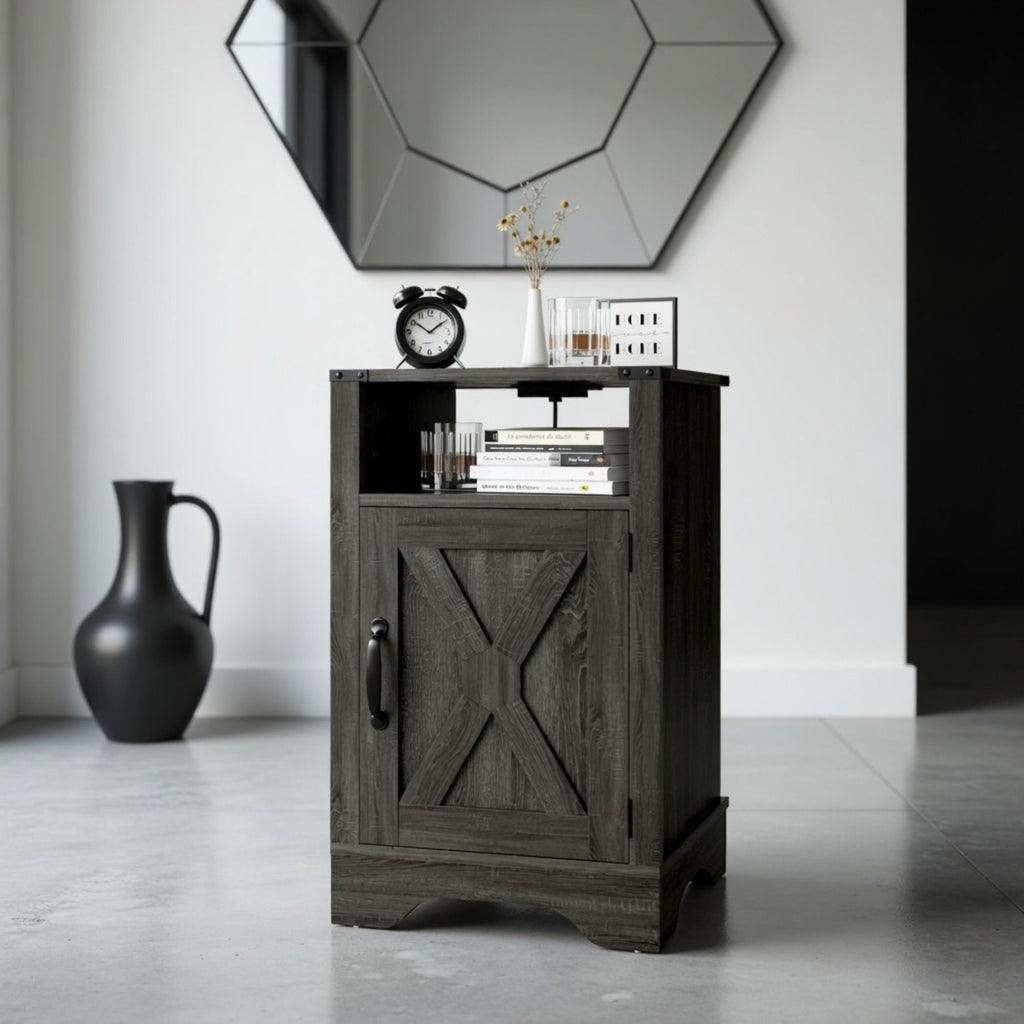 Farmhouse Nightstand, Charging Station & Storage
