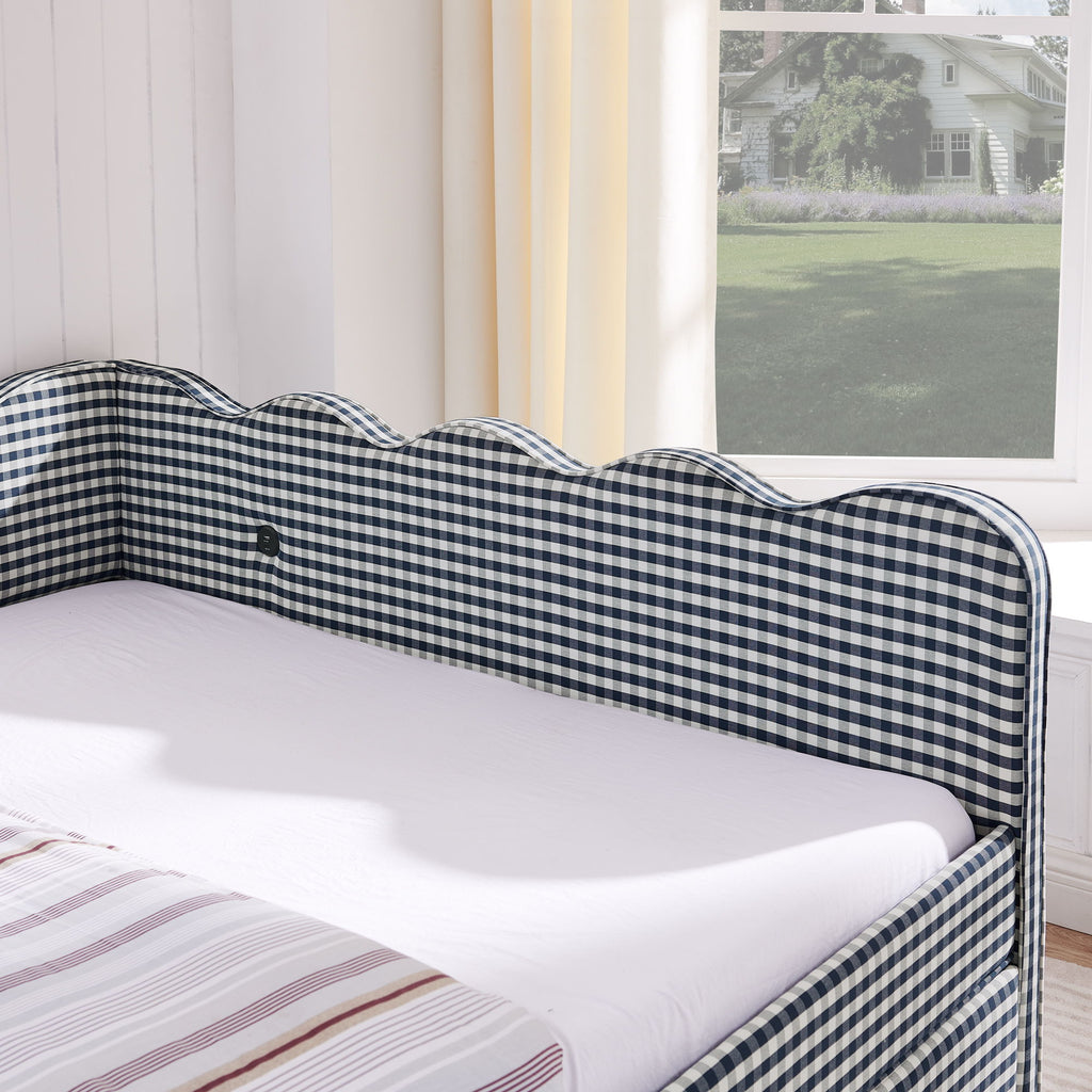 Gingham Daybed & USB Charging Port, Wave Shaped Design